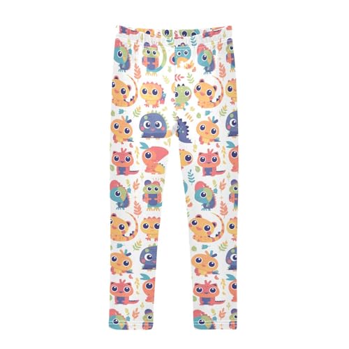 Colorful Pattern with Cute Chameleons Kids Girl's Cotton Pants Casual High Waisted Activewear Gym