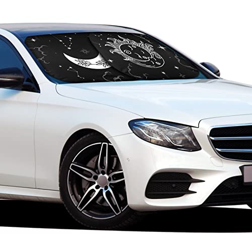 Image of 2PCS Star Moon Print Car Windshield Sun Shade Front Foldable Car Sunshades Reflect UV Reflect Sun and Heat Protect Keep Your Vehicle Cool for Most Sedans SUV Truck, 31.75 inch x 28.75 inch (Classic Style)
