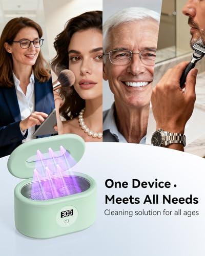 Image of BYASKZIV Ultrasonic Cleaner, 48KHz Ultrasonic Jewelry Cleaner with 20oz 304 Stainless Steel Tank, Dual Modes & LED Display - for Jewelry, Eyeglasses, Watches, Dentures, Retainers & More-Green