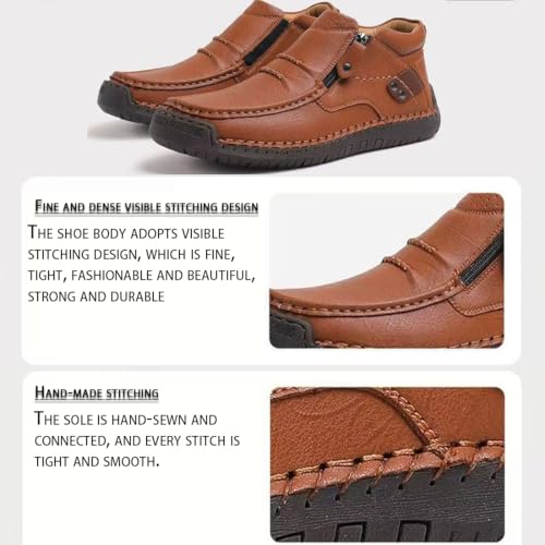 The First Young Shoes Men,Men's Leather Handmade Platform Leather Shoes& Outdoor, Waterproof, Arch Support3