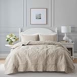 Beige Damask Quilt California Cal King Size Bedding Sets with 2 Pillow Shams, Oversized Boho Bedspread Lightweight Soft Farmhouse Vintage Coverlet Jacquard Pattern Bed Cover for All Season, 3 Pieces