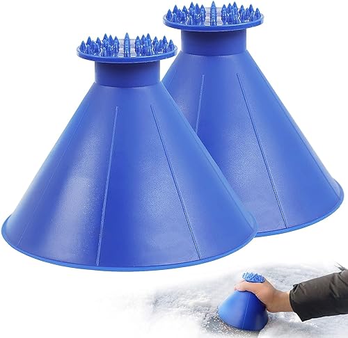 sunnilly Rascador de hielo para coche, redondo, 2 unidades, rasqueta de hielo para coche, con embudo, redondo, 360 grados, herramienta rápida para eliminación de hielo mágica para coche, SUV,