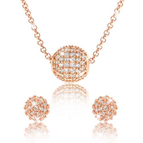 Preisvergleich Produktbild PAVEL´S Damen Schmuckset GRACE ROSÉ Roségold plattiert Ohrstecker Halskette Hochzeit Braut elegant Set mit Zirkonia in AAA Qualität inkl. Schmuckbox und Echtheits-Zertifikat