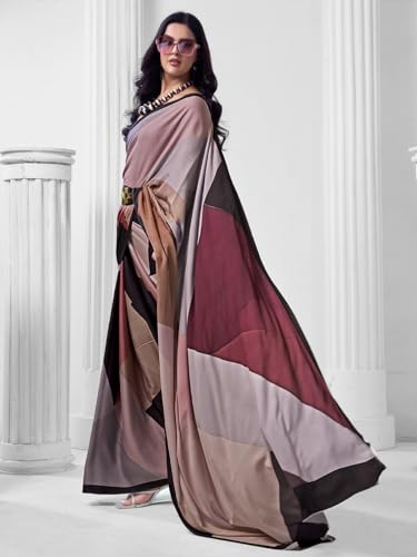 Image of SIRIL Women's Printed Crepe Silk Saree with Unstitched Blouse Piece