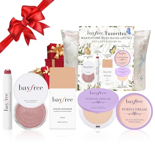 bayfree Original Kit Gifts Set for Women Korean Makeup Set for Women & Beginners Travel Make Up Kit Tinted Moisturizer Primer Lipstick Powder Multi Glow Balm with Makeup Bag Vegan Natural Finish