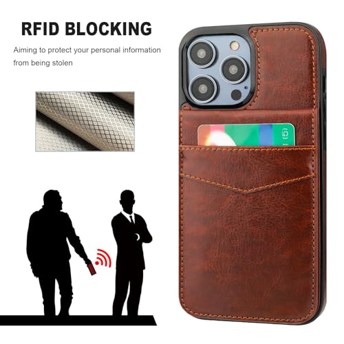 Image of KIHUWEY for iPhone 13 Pro Case Wallet Compatible with MagSafe Wireless Charging, Credit Card Holder, RFID Flip Leather Magnetic Clasp Kickstand Heavy Duty Protective Cover 6.1 Inch (Brown)