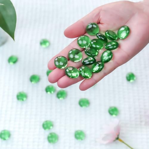 Image of CYS EXCEL Green Glass Gemstone Beads Vase Fillers (1 LB) Flat Marble Beads Multiple Color Choices Aquarium Decor Rocks Floral Stones Decorative Mosaic Glass Gem Pebbles (Approx. 85-100 PCS)