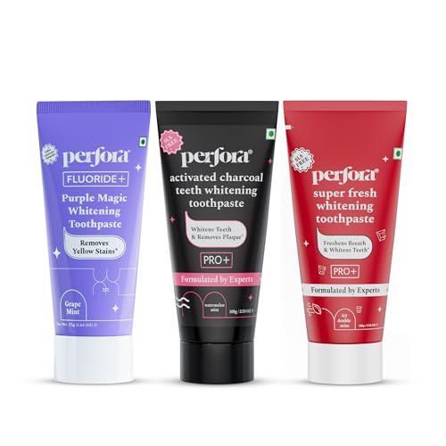 Image of Perfora Teeth Whitening Toothpaste Combo | Super Fresh, Activated Charcoal & Purple Toothpaste | SLS free | Enamel-Safe & Sensitivity-Free Oral Care