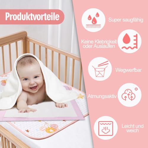 100 Stück Baby Inkontinenzunterlage Wickelunterlage Einweg, 33 × 45 cm Baby Wickelauflage, Changing Mat für Unterwegs, Hygienisch mit Superabsorber, Weich,Wasserdicht, Atmungsaktiv