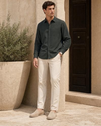Image of Nobero Breezy Premium Linen Cotton Shirt for Men | Stylish Casual Shirts for Men | Semi Cut Collar | Box Pleat | Curved Hem | Regular Fit | Full Sleeve | S-XXXL
