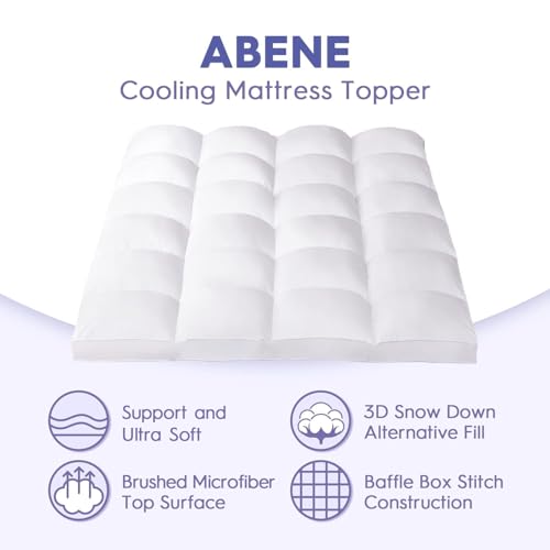 ABENE Queen Size Mattress Topper for Back Pain Relief, Extra Thick Mattress Pad Pillowtop, Soft Plush Mattress Cover Bed Topper with Deep Pocket, Overfilled Down Alternative Filling, White