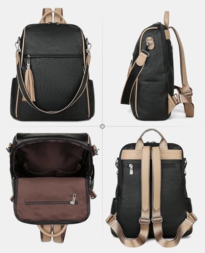 Image of FADEON Leather Backpack Purse for Women Designer Travel Backpack Purses PU Fashion Ladies Shoulder Bag with Tassel