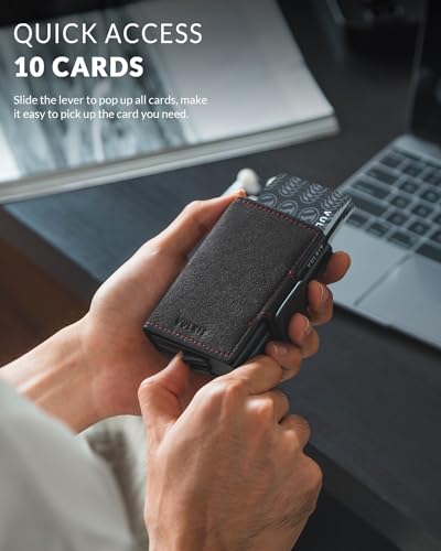 Image of VULKIT Credit Card Holder RFID Blocking Leather Automatic Pop Up Wallet Magnetic Wallet Double Card Case for Men and Women