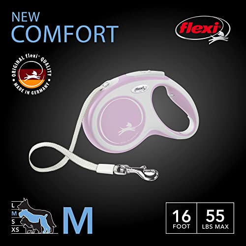 Flexi New Comfort einziehbare Hundeleine (Band), ergonomisch, robust und verhedderungsfrei, für Hunde bis zu 25 kg, 5 m, Größe M, Pink/Rosa