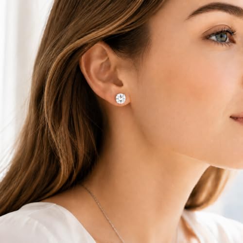 925 Sterling Silver White CZ Stud Earrings for Women Birthstone Jewelry - image 3