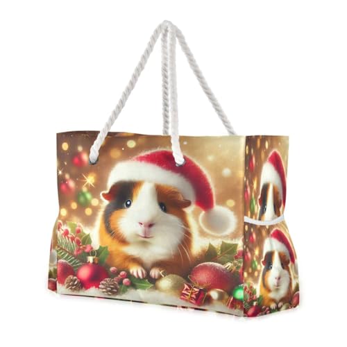 Christmas Guinea Pig Beach Tote Bag for Women Beach Bags Waterproof Swim Pool Bag Extra Large Travel Tote Bags with Zipper for Yoga Gym Women Vacation Essentials Nurse