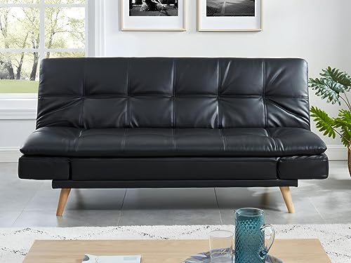 Zarina - Sofá Convertible de 3 plazas (imitación de Piel sintética, Color Negro y Venta única)