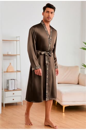 Men's Satin Nightgown Pajama Sets Long Sleeve Kimono Robe With Shorts 2 Pieces Sets Sleepwear2