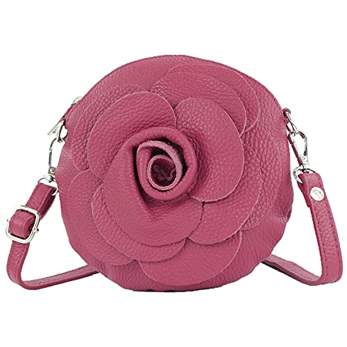 T225 - Leather Shoulder Bag, Floral Pattern, Small Size