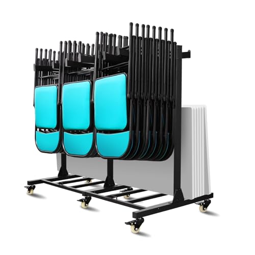 Image of Folding Chair Cart Holds 42 Chairs, 500-lb Capacity Heavy-Duty Folding Chair Rack with Locking Rubber Wheels for Churches, Banquets, and Weddings