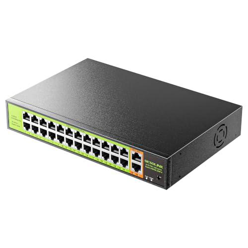 Image of 24 Port PoE+ Switch 2 Gigabit Uplink 400W Rack Mount Unmanaged IEEE 802.3af /at Extend 250M for IP Cameras AP VoIP Phones 6KV Lightning Protection