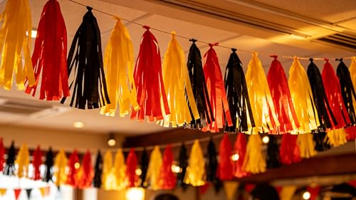Image of Red Yellow and Black Tissue Paper Tassels Tassel Garland Banner for Birthday Party Decorations,Pack of 15