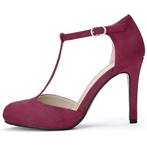 Allegra K Zapatos de tacón de Aguja con Tira en T y Punta Redondeada Cover