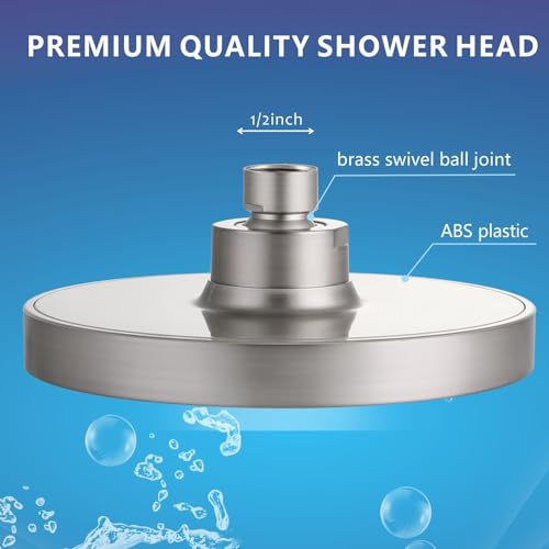 High-Pressure-Rain-Shower-Head-6-Inch-Round-Fixed-Shower-with-Swivel-Ball-Adjustable-Angle-Replacement-Showerhead-Brushed-Nickel-Easy-Installation