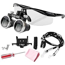 3.5X Galilean Magnification Loupes Lightweight Durable Plastic Frame, Flip-Up Design, 420 mm Working Distance, Wide Field of View Headlight Conversion Clip & Cable Looper Included