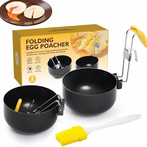2 Pack Egg Poacher Pan with Non-Stick & Heat-Resistant Cups Perfect for Poached Eggs Omelettes Compact Foldable Design Saves Kitchen Space
