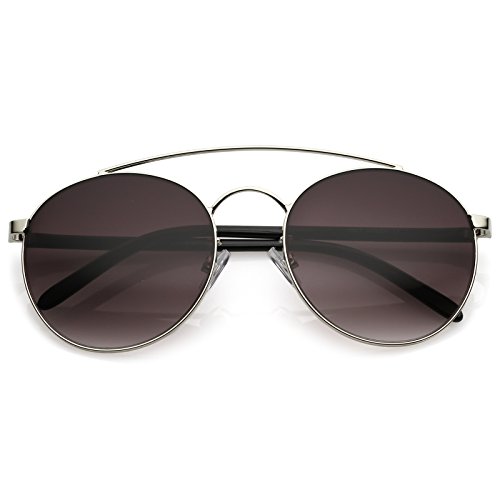 zeroUV - Modern Curved Double Crossbar Thick Arms Round Aviator Sunglasses 56mm