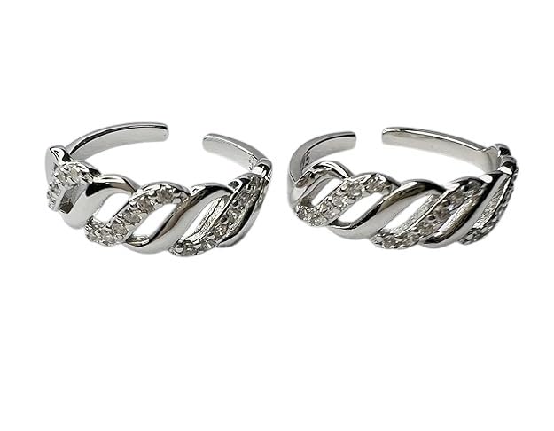 Set Of 2 925 Sterling Silver Cubic Zirconia stone Toe Rings-image-6