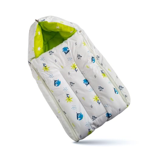 Image of 3 in 1 Baby Sleeping Bag & Carry Nest for Newborn (Blue Daisy), Portable Hypoallergenic Cotton Bedding Set for 0-3 Months, Unisex Baby Bedding & Holding Set, Soft & Lightweight