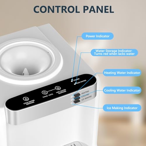 Image of Antarctic Star 3-in-1 Water Cooler with Ice Maker, Hot & Cold Top-Loading Water Dispenser for 5 Gallon Bottle, 33LBS /24H Ice Maker Output, Child Safety Lock, Water Machine for Home & Office, White