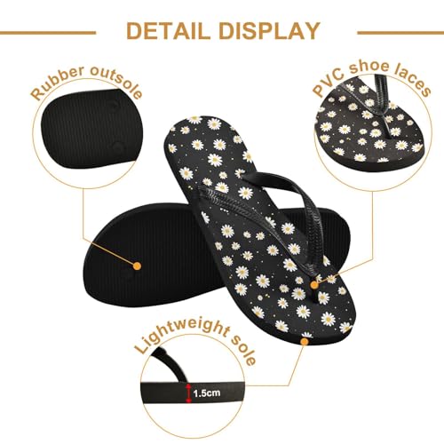 Small White Daisies Black Flip Flop Beach Summer Casual Sandal for Women & Men Shower Shoes 208607152