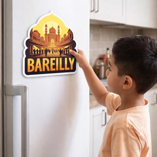 Image of Naxon Bareilly City Theme Souvenir Wooden Fridge Magnet | Alakhnath Temple & City Landmark Design 3x3 Inch Refrigerator Magnet for Kitchen & Home Decor | Travel Gift from Bareilly | Pack of 1