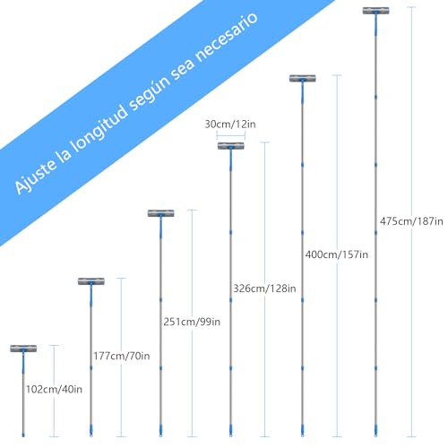 Mitclear 2 en 1 Limpiacristales con Mango Largo(475cm), Limpiador de Ventanas con Escobilla de Silicona y Paño de Microfibra, Kit de Limpieza de Ventanas para Coche, Ventanas Altas, Interior/Exterior - imagen 3