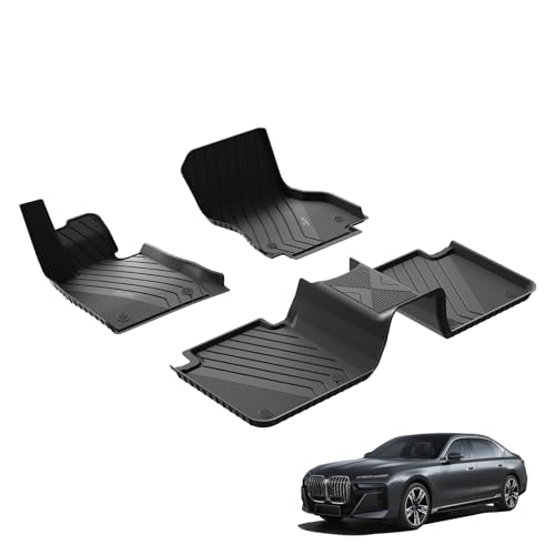 3W Fußmatten für BMW 7er G70 2023-2026, TPE Allwetter Maßgeschneiderte Gummimatten für BMW 7 Series 1. und 2. Reihen Komplettset Auto Fussmatten Zubehör, Schwarz Antirutschmatten 9.BMW 7er|2