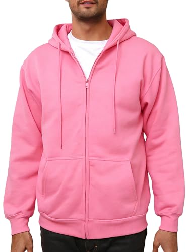 LINMYZAI Pink Mens Full Zip Hoodie Fleece Long Sleeve Hooded Sweatshirt Pullover Men Lightweight Athletic Hoodies 2XL