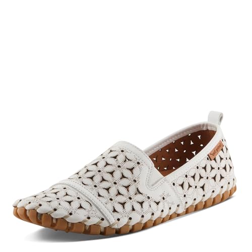 Image of Spring Step Flowerflow Shoes for Women - Leather Womens Loafer with Floral Laser Cutout - Comfortale Slip-On Shoes for Womens