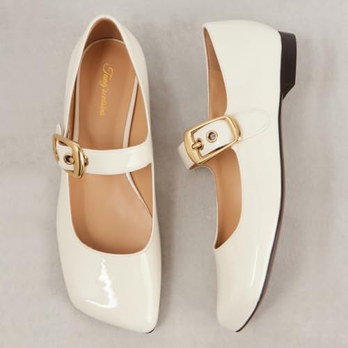 Tang'scuisins Women Glossy Mary Jane Pumps Stylish Square Toe Buckle Low Heels Fashion Dress Daily Wear Shoes Size 4-16 US3