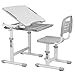 Bureau pour Enfants avec Chaise, Bureau Étudiant Réglable en Hauteur, avec Tiroirs et Crochets Métalliques, Set Bureau pour Filles Garçons, Gris