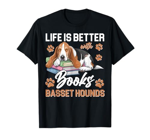 Life is Better with Books And Basset Hound Dog Bookworm Camiseta