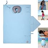 Hooded Microfiber Beach Towel with Inflatable Pillow Compact Lightweight Quick Dry Super Absorbent...