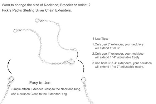 Dorella Sterling Silver Necklace Extenders Chain Set Of 2 Pcs Pack 3" 4" - Solid 925 Sterling Silver Fine Chain Dianty Durable Adjustable #TOP2