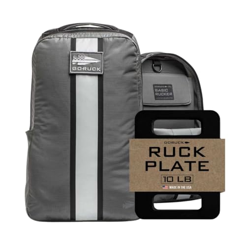 GORUCK Basic Rucker 17L Tactical Backpack (Armored Grey) Bundle with 10LB Ruck Plate – Durable Rucksack & MOLLE Daypack – Military Grade Training Gear for Hiking & Fitness