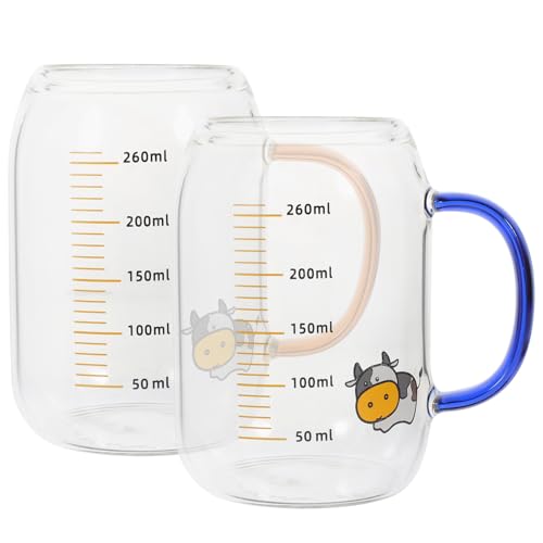 OUNONA 2 piezas Tazas de Vidrio Transparentes con Asa Resistencia Cambios Térmicos de Cocina y Desayuno Colores de Asa Aleatorios Color Aleatorio Color Aleatorio