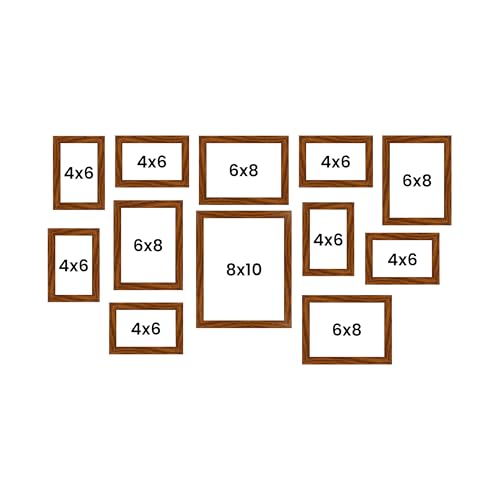 Image of Family Photo Frame Set of 12 for Wall Decor, Wooden Finish Collage Picture Frames for Living Room, Bedroom, Multi-Size Wall Hanging Gallery Frame Set, (7 Set 4x6, 4 Set 6x8, 1 Set 8x10 Inch)