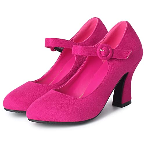 AIMODOR Womens Round Toe Mary Jane High Heels Ankle Strap Dress Pumps2