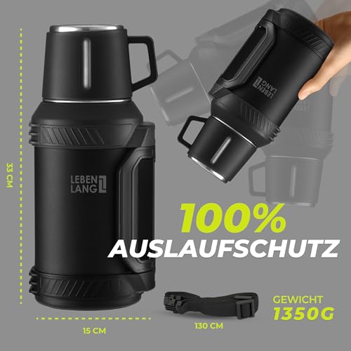 Thermosflasche 2,5 Liter mit Zubehör für 24 Stunden heiße oder kalte Getränke